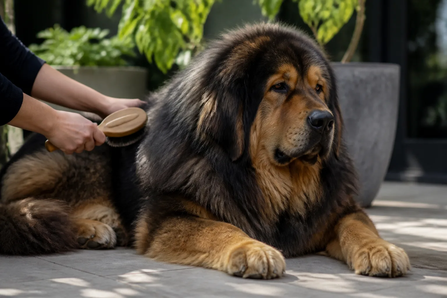 Grande chienne au repos en extérieur, illustration générique