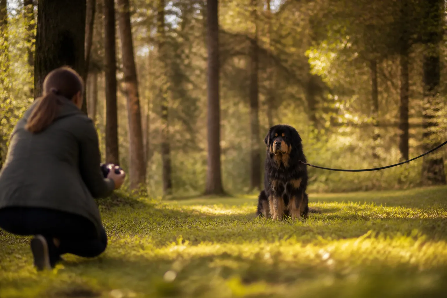 Grand chien photographié de face en lumière naturelle